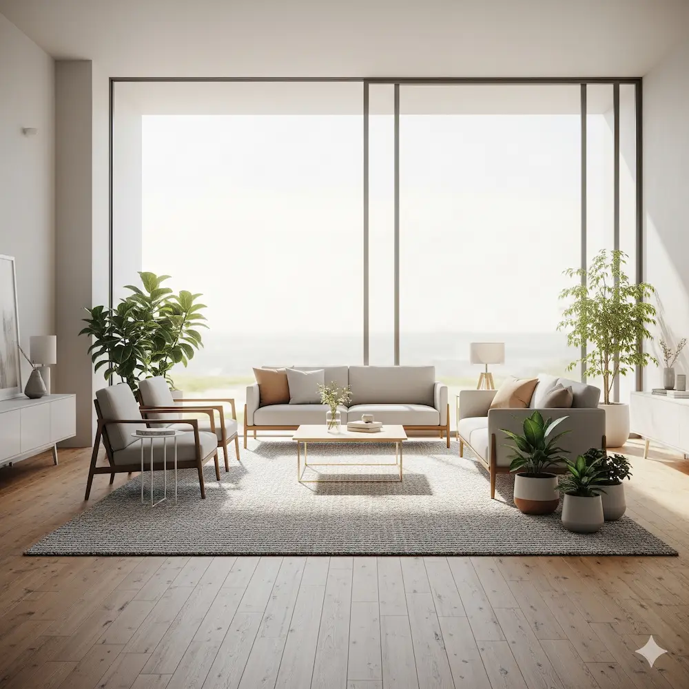 러그를 활용해 공간 분위기를 바꾼 거실 모습