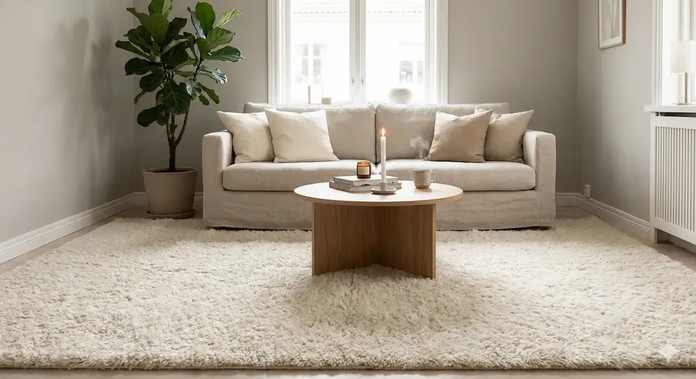 밝은 색 러그로 분위기를 조절한 실내 공간